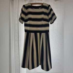 LOFT Striped Mini Dress in Black and Cream